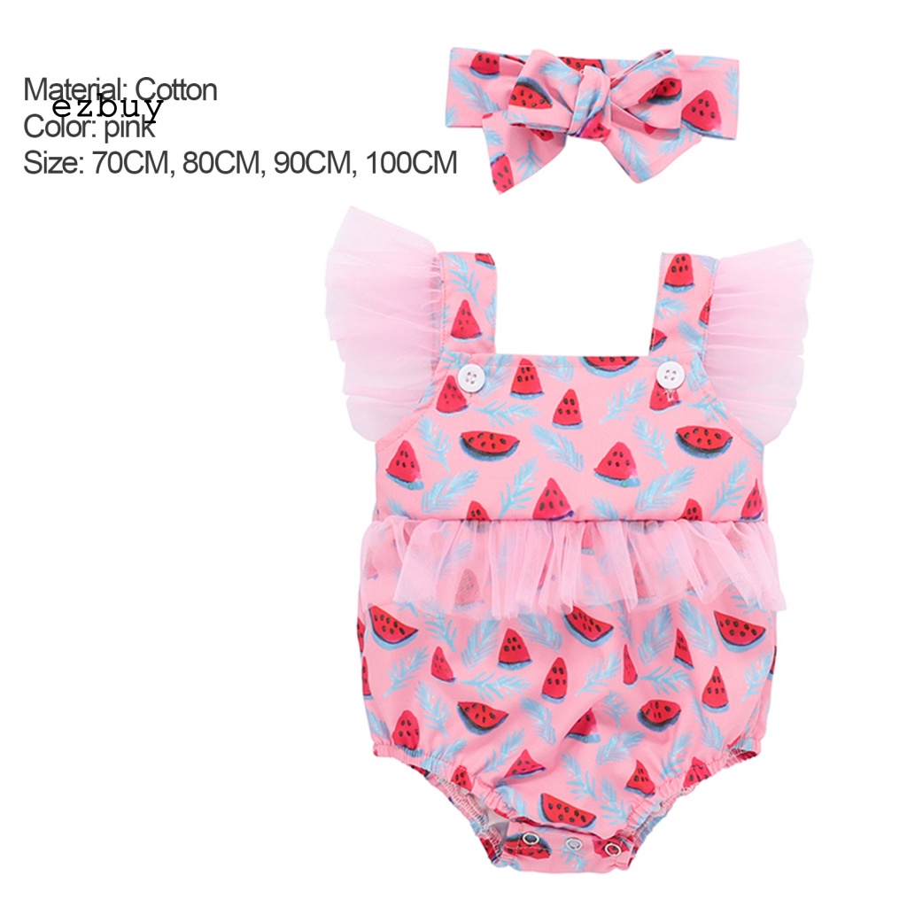 Bộ 2 Món Áo Liền Quần + Băng Đô Xinh Xắn Dễ Thương Cho Bé Gái