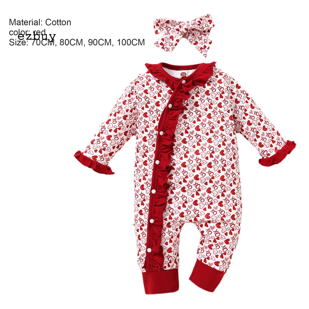 Set 2 Áo Liền Quần Mềm Mại Thoải Mái In Họa Tiết Trái Tim Kèm Băng Đô Cho Bé