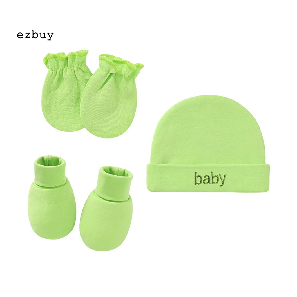 1 Bộ Vỏ Bọc Chân + Nón + Găng Tay + Găng Tay Bằng Cotton Màu Trơn Chống Chảy Xệ Dành Cho Bé Sơ Sinh