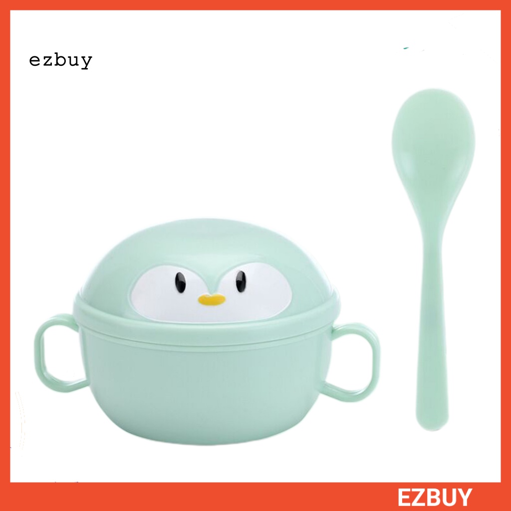 Bộ 2 Tô Ăn Dặm Cách Nhiệt Chống Trượt Hình Chim Cánh Cụt Hoạt Hình Cho Bé