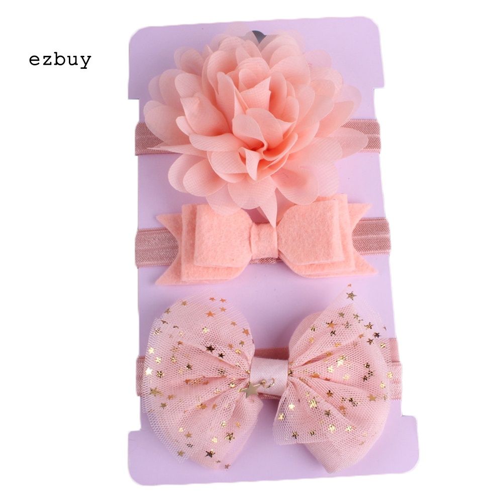 Bộ 3 Băng Đô Nơ Phối Lưới Đính Hoa Xinh Xắn Cho Bé Gái