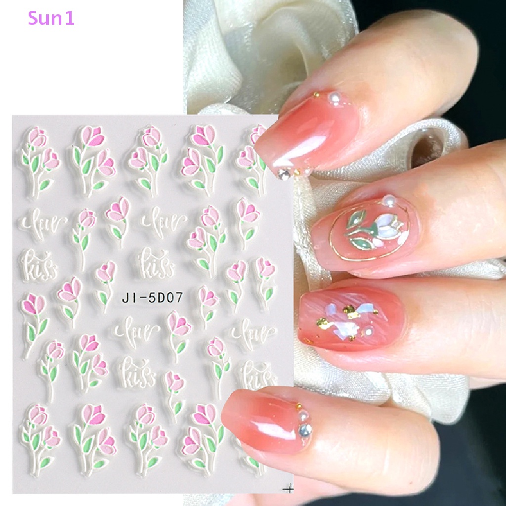 Sun1 &gt; Sticker Dán Móng Tay Acrylic Họa Tiết Hoa Kiểu Hình Học 5D