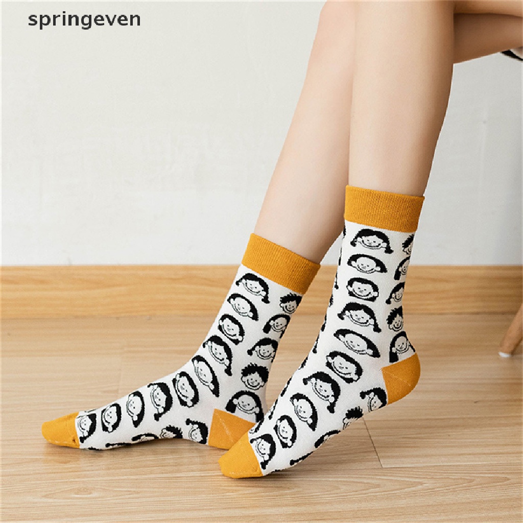 Vớ Cổ Trung In Họa Tiết Hoạt Hình Vui Nhộn Phong Cách Harajuku Nhật Bản Thời Trang Xuân Thu Cho Nữ