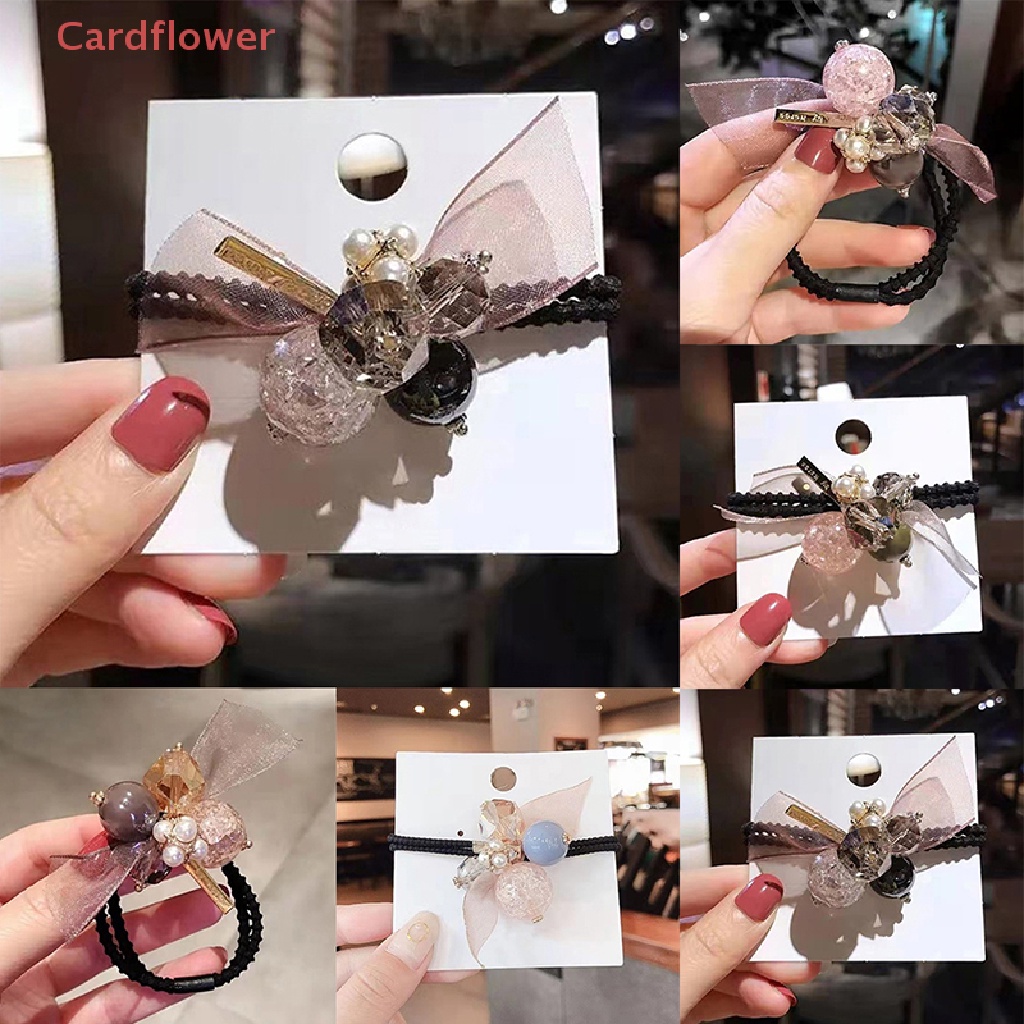 &lt;Cardflower&gt; Bling Bling Big Crystal Hair Rope Pearl Hair Ties Ribbon Decoration Ponytail Holders For Women Girl Hair Accessories New