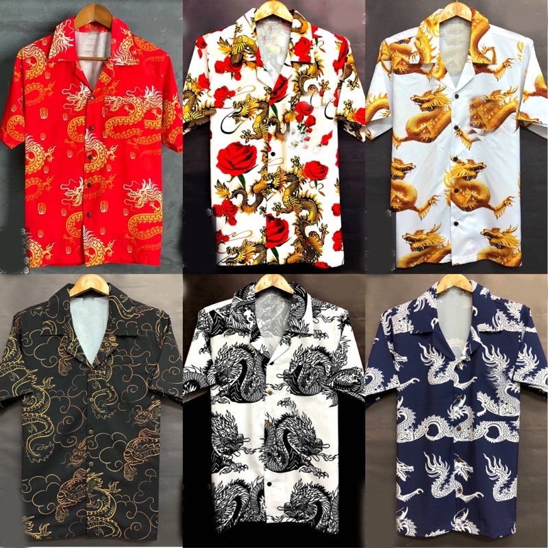 Áo Sơ Mi In Hình Rồng Phong Cách Hawaii Mừng Năm Mới