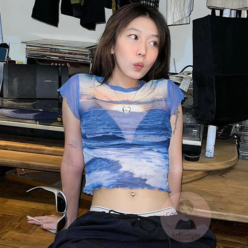 Áo Thun Tay Ngắn Cổ Tròn In Họa Tiết Thời Trang Cho Nữ