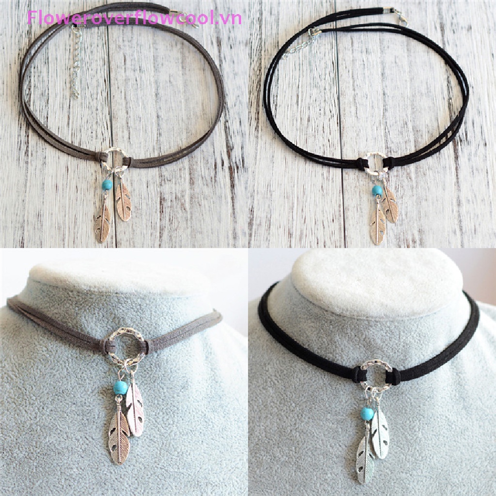 Vòng Cổ Choker Mặt Lông Vũ Phong Cách Bohemian Thời Trang