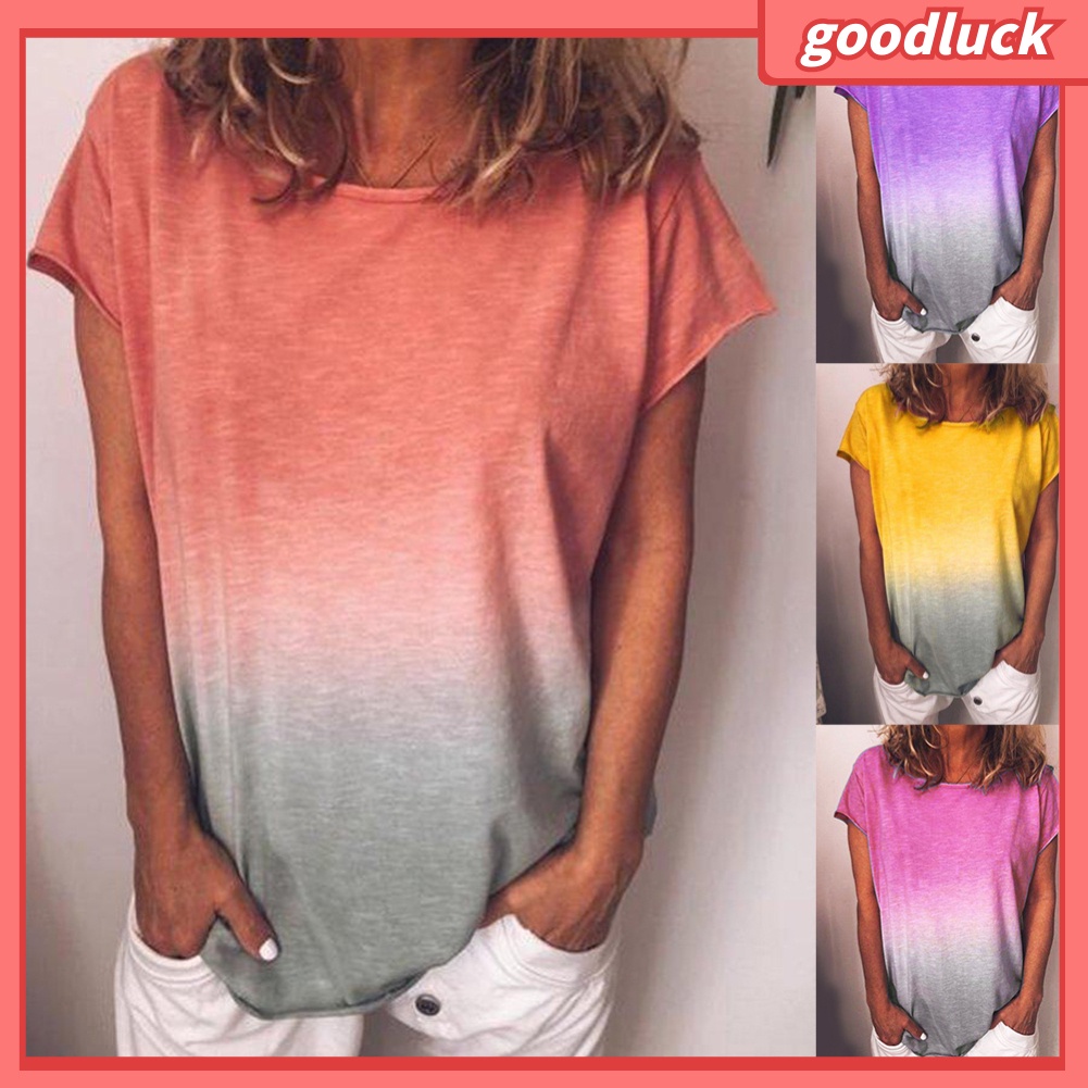 [ULK] Áo Thun Dáng Rộng Màu Nhuộm Cổ Thuyền Thư Giãn Thời Trang Mùa Hè Dành Cho Nữ