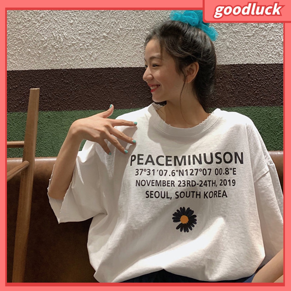 Áo Thun Ngắn Tay Cổ Tròn In Chữ Marguerite Thời Trang Nữ