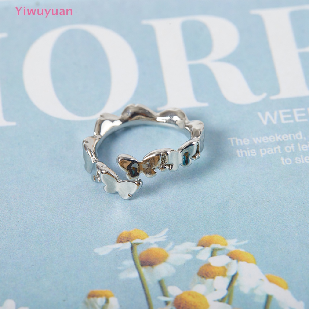 < Yiwuyuan > Nhẫn Hình Bướm Màu Bạc Cổ Điển Sáng Tạo Có Thể Điều Chỉnh Thời Trang Nữ Trang Sức Mới