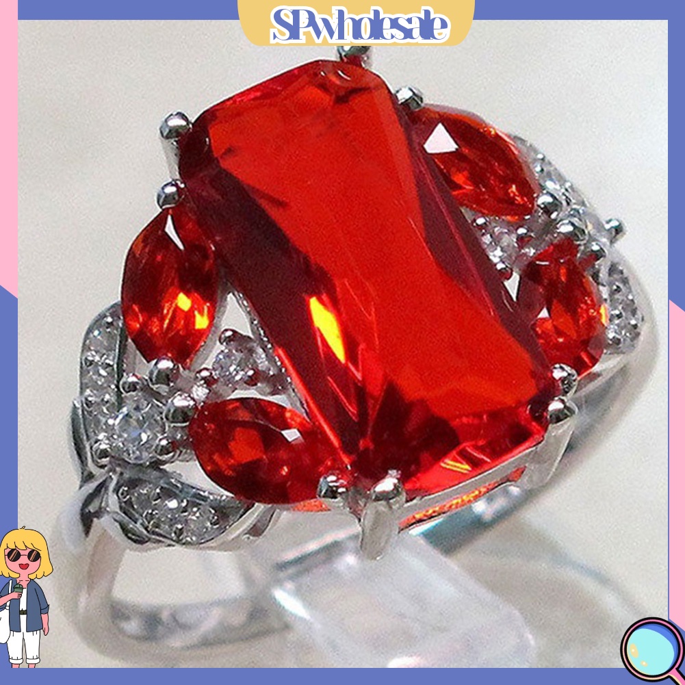 <SPwholesale> Nhẫn Đính Hôn Nữ Mặt Vuông Đính Đá Màu Đỏ Thời Trang