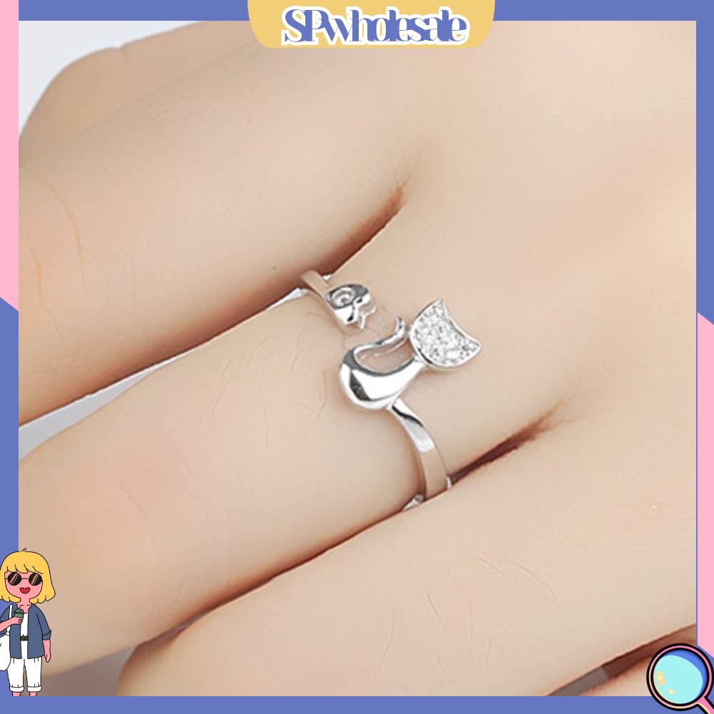 <SPwholesale> 1 Nhẫn Hở Hình Mèo Đính Đá Dễ Thương