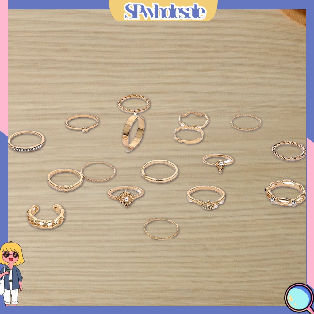 <SPwholesale> Set 17 Nhẫn Đeo Khớp Ngón Tay Đính Hạt Giả Ngọc Trai