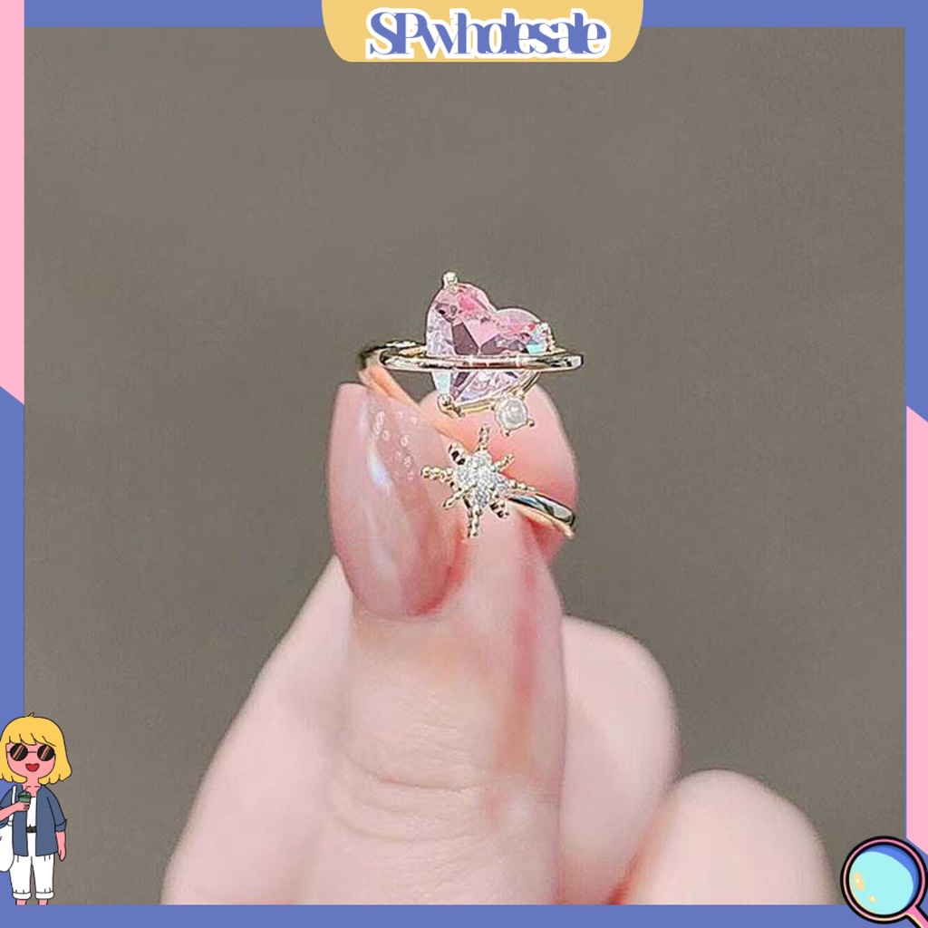 <SPwholesale> Nhẫn Hở Hình Trái Tim Đính Đá Lấp Lánh