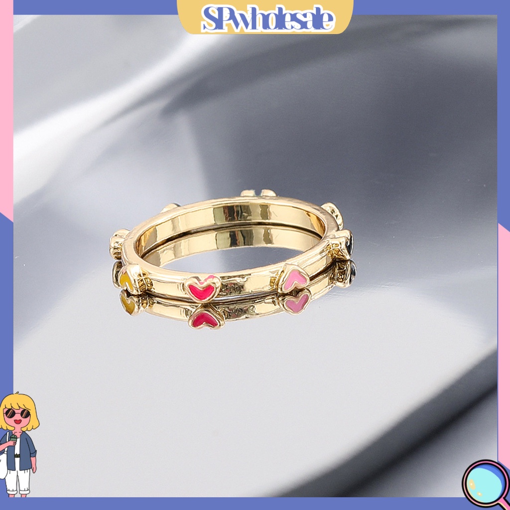 <SPwholesale> Nhẫn Đeo Ngón Tay Nhiều Màu Sắc Khô Thoáng Hình Trái Tim Quà Tặng Sinh
