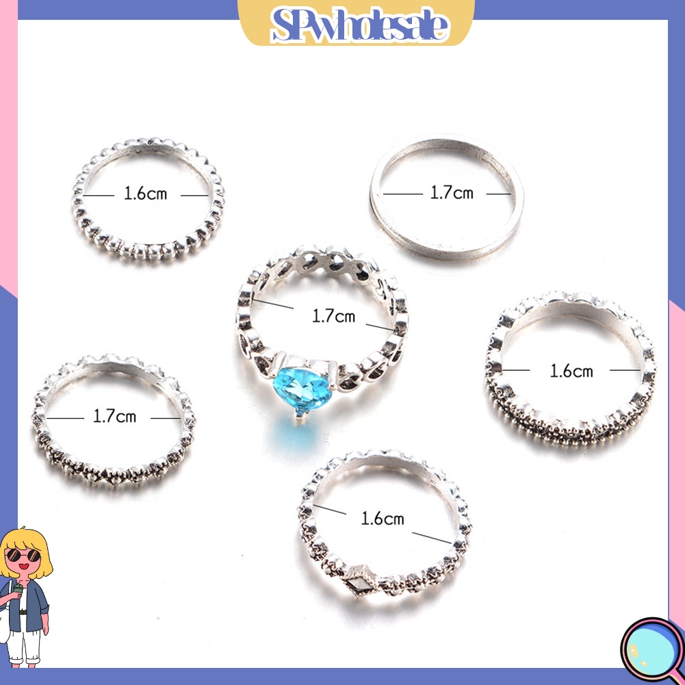 <SPwholesale> Set 6 Nhẫn Đốt Ngón Tay Nhiều Kiểu Đính Đá Phong Cách Boho