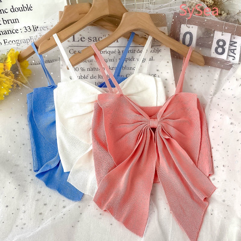 Áo Hai Dây Dệt Kim Đính Nơ Thời Trang Mùa Hè Hàn Quốc Cho Nữ