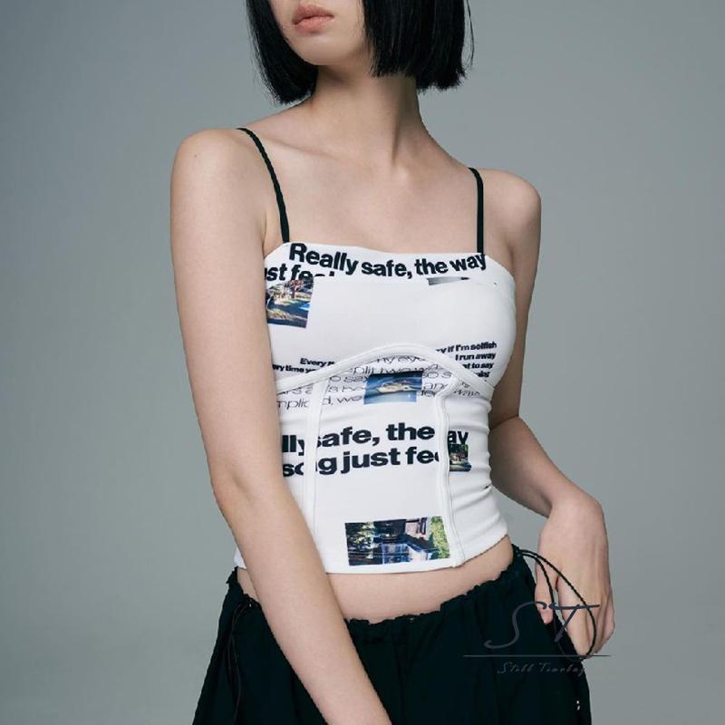 Áo Hai Dây Cổ Vuông In Họa Tiết Chữ Thời Trang CY03 Cho Nữ