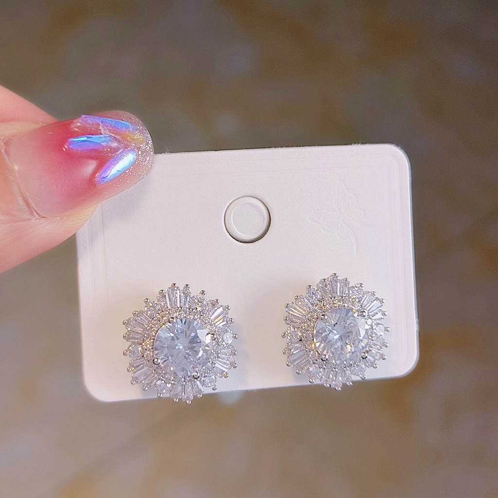 Bông Tai Hình Hoa Tuyết Đính Đá Zircon Cao Cấp Phong Cách Âu Mỹ Sang Trọng