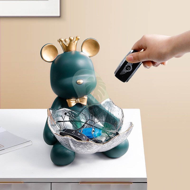 Tượng Gấu Ôm tô MINT DECOR  đựng trái cây chìa khóa bánh kẹo trang trí nhà cửa xinh xắn Quà tặng tân gia khai trương