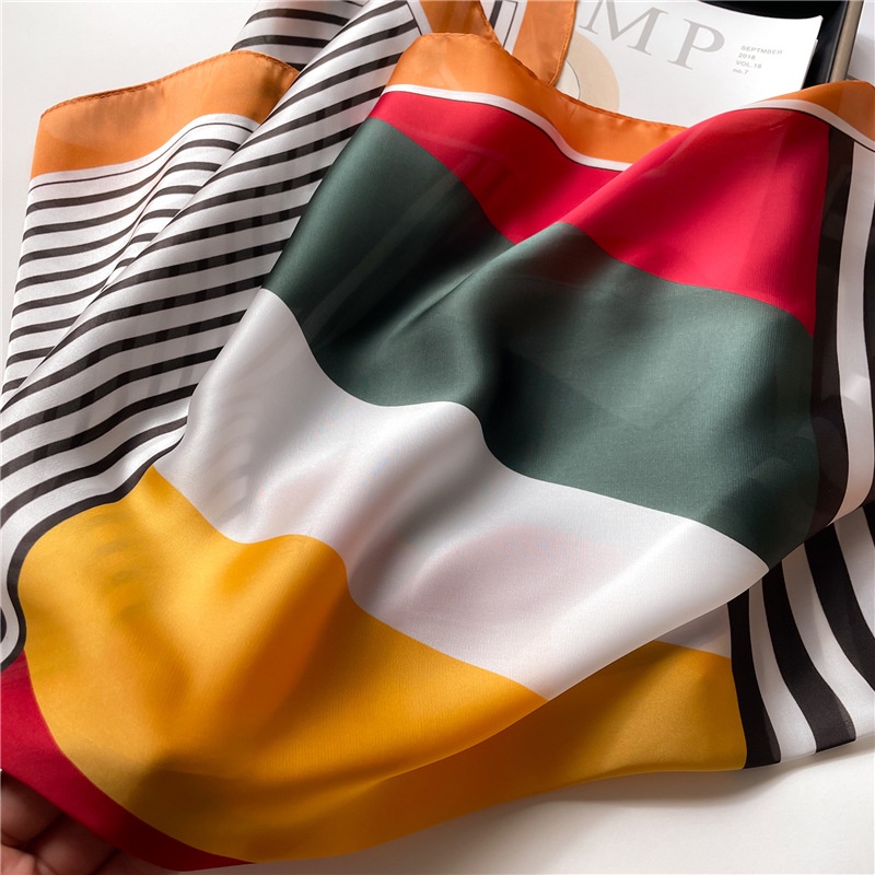 Khăn Choàng Lụa Kẻ Sọc Hình Vuông Đơn Giản Thời Trang Cho Nữ