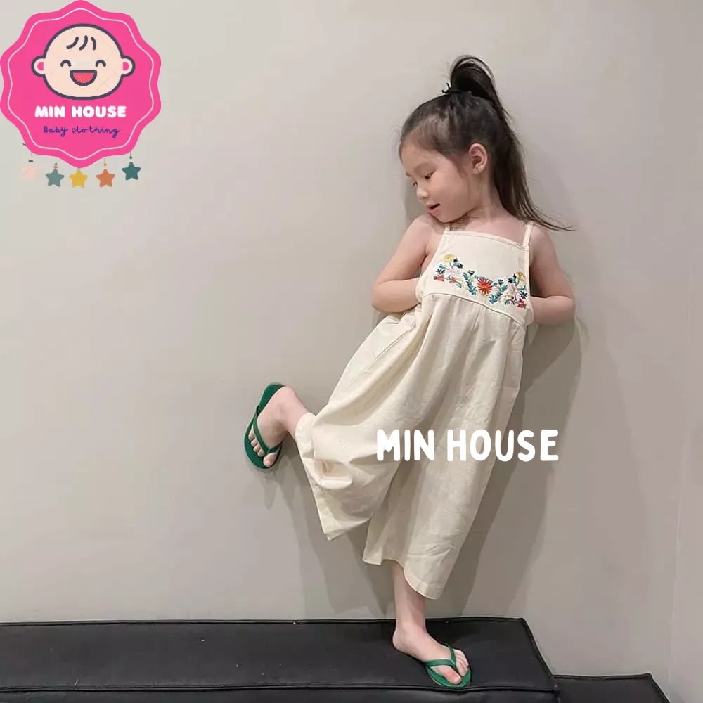 (8-17kg) Yếm jum 2 dây thêu hoa xịn sò cho bé gái diện hè, đi học, đi chơi (Ảnh trải sàn là ảnh thật)
