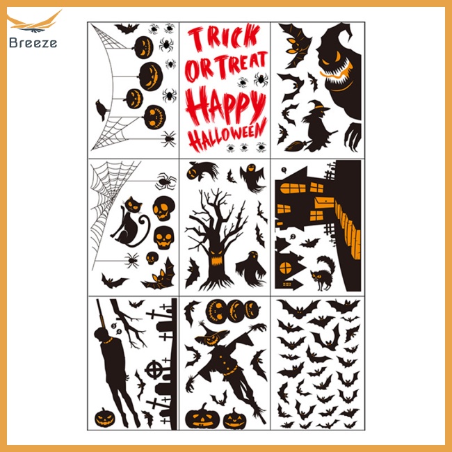 9 Miếng Dán Cửa Sổ Trang Trí Chủ Đề Halloween