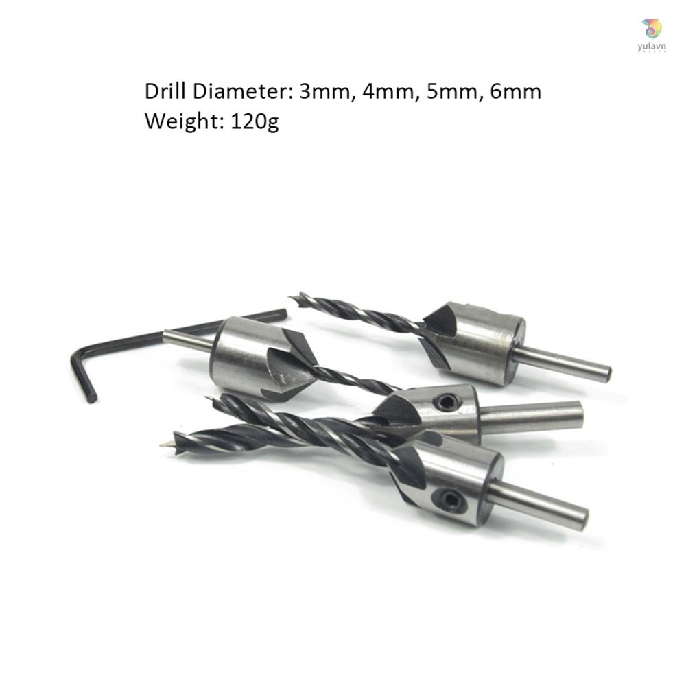 Bộ 4 Mũi Khoan Gỗ Bằng Thép HSS 5 Sáo 3mm-6mm Chuyên Dụng