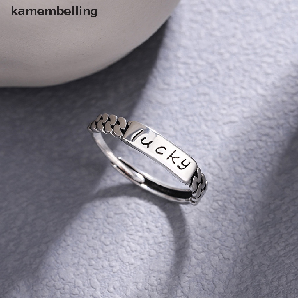 Kamembelling Nhẫn Hở Mạ Bạc 925 In Chữ lucky Phong Cách hip hop Hàn Quốc Thời Trang Cho Nữ