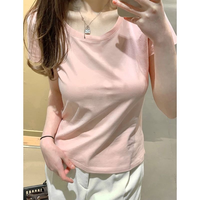 Áo Thun Ngắn Tay Màu Sắc Đơn Giản Thời Trang Mùa Hè Cho Nữ