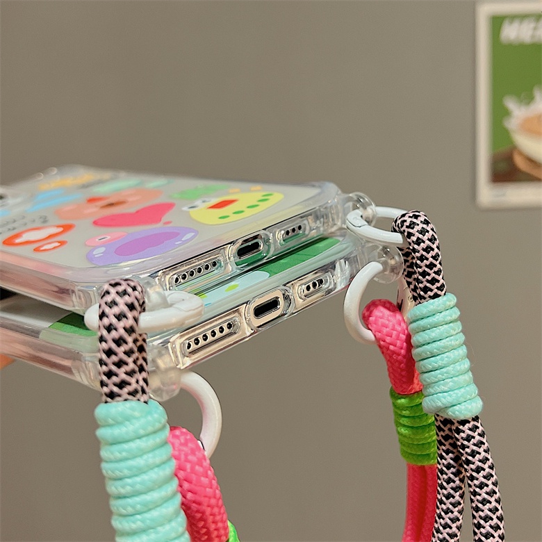 Ốp Điện Thoại Tpu Dẻo Trong Suốt Họa Tiết Hoạt Hình Đơn Giản Chống Sốc Kèm Dây Đeo Cho iphone 12 14 13 11 Pro Max