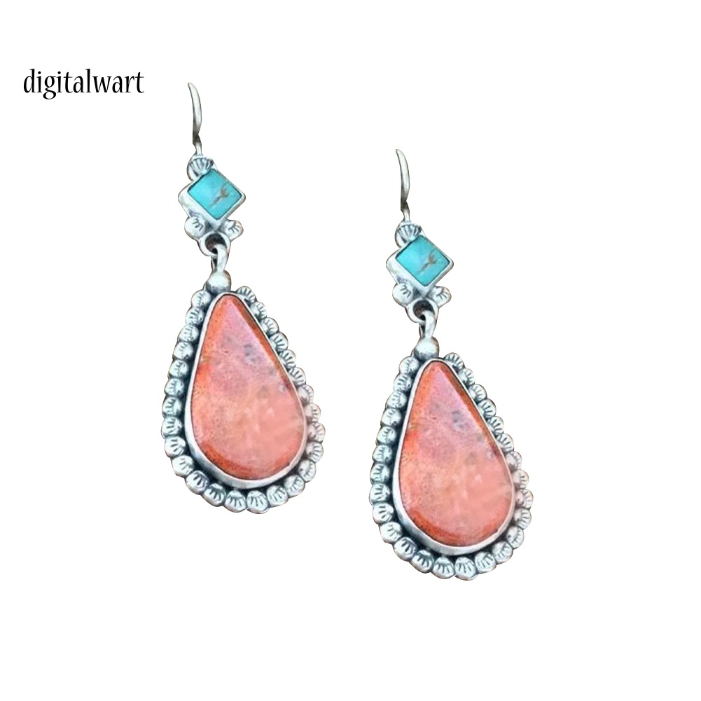 Kỹ Thuật Số| Bông Tai Móc Hình Giọt Nước Đính Đá Ngọc Lam Giả Phong Cách Vintage Thời Trang Cho Nữ