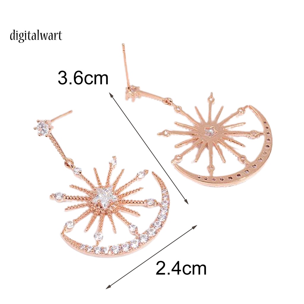 Kỹ Thuật Số| 1 Đôi Bông Tai Hình Mặt Trăng Ngôi Sao Đính Đá Phong Cách Hàn Quốc