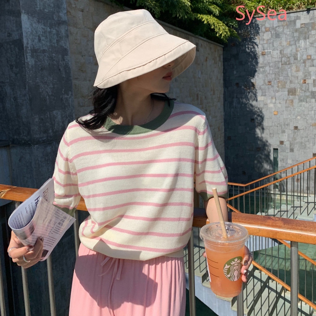 Áo Dệt Kim Họa Tiết Kẻ Sọc Phong Cách Hàn Quốc Thời Trang Cho Nữ