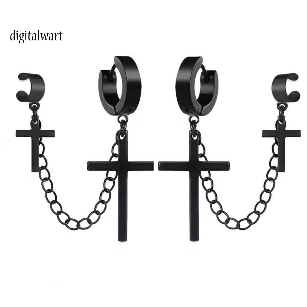 Kỹ Thuật Số| 1 Khuyên Tai Kim Loại Dạng Mắc Xích Hình Thánh Giá Phong Cách Punk Hiphop Cho Nam