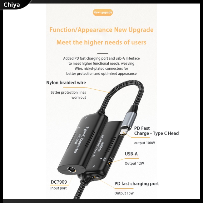 Đầu Chuyển Đổi Nguồn Điện Dc Female Sang Type-c Male Đa Năng 100w