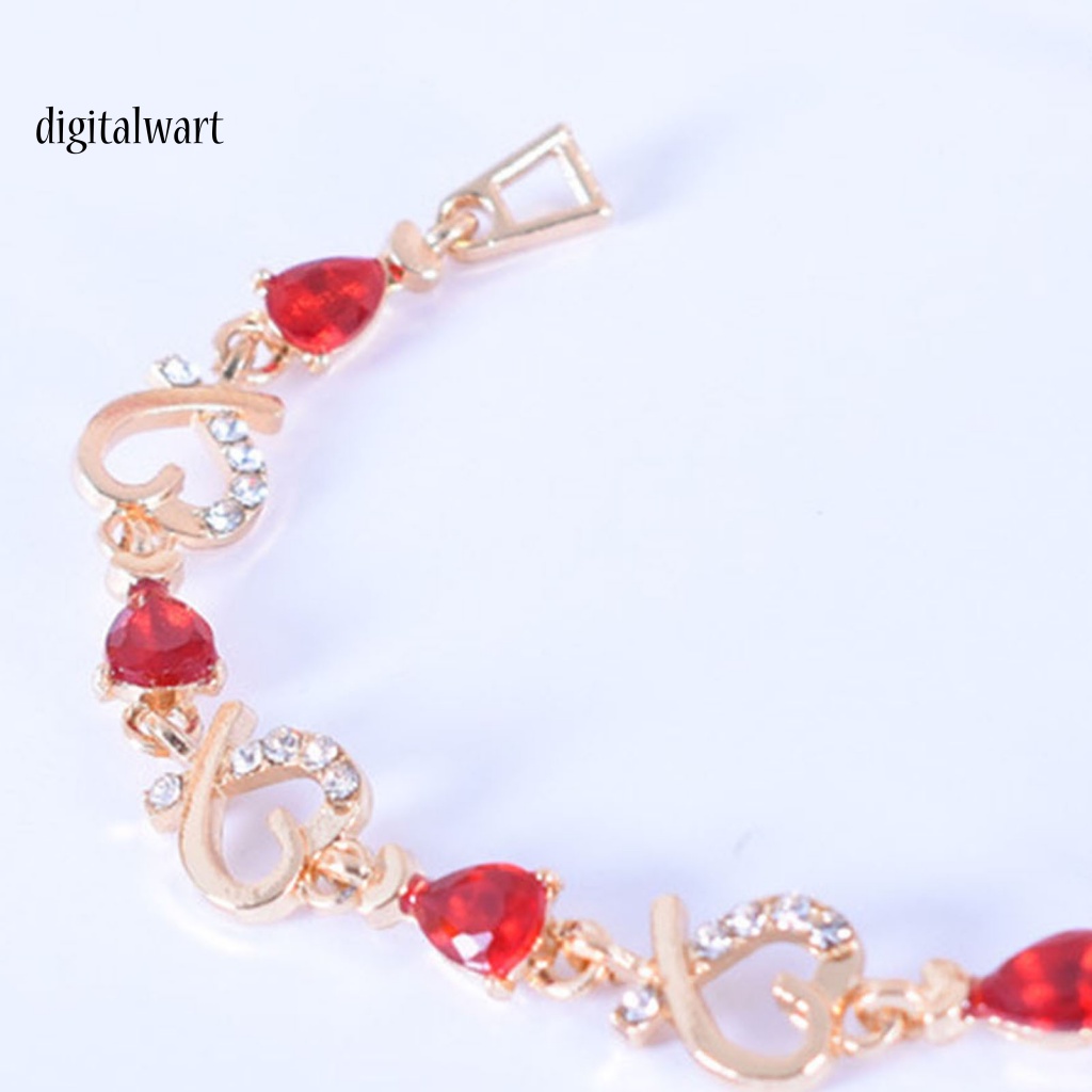 Kỹ Thuật Số| Vòng Tay Hợp Kim Mặt Hình Trái Tim Đính Đá Lấp Lánh Cho Nữ