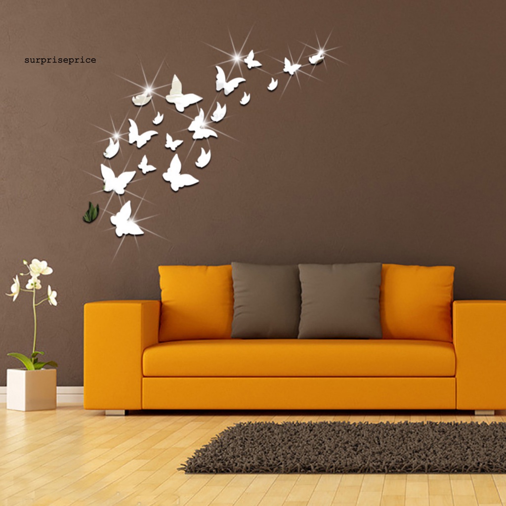 Bộ 20 Miếng Dán Tường Tráng Gương 3D Hình Bướm Sống Động Chống Nước Trang Trí Nhà Cửa