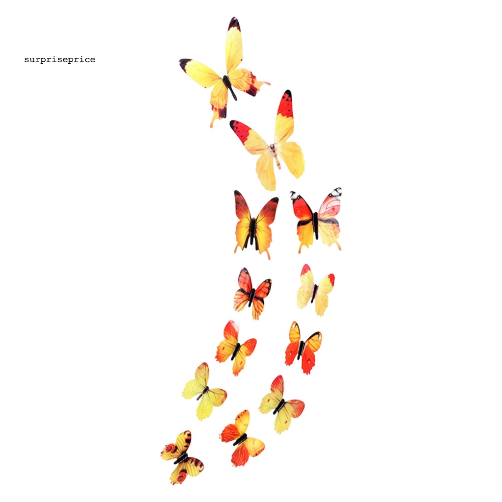 Bộ 12 Miếng Dán Tường Trang Trí Hình Bướm 3D Màu Dạ Quang Tháo Được