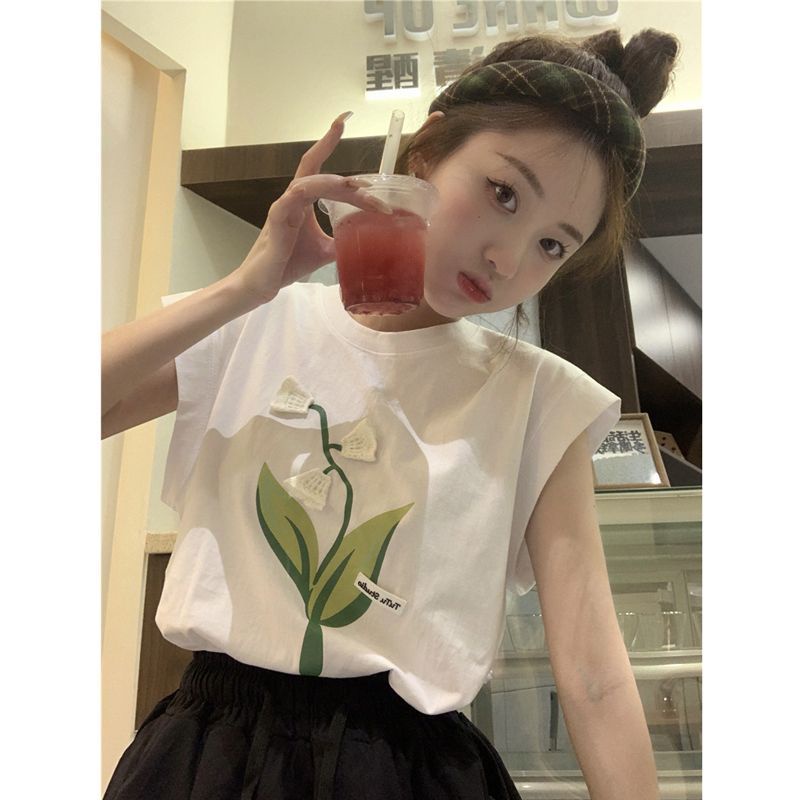 Áo Sát Nách Họa Tiết Hoa Tulip Thời Trang Mùa Hè Hàn Quốc Cho Nữ
