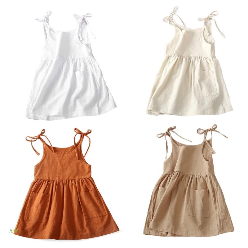 Đầm Công Chúa Không Tay Bằng Vải Lanh Thoáng Khí Thời Trang Mùa Hè Dành Cho Bé Gái
