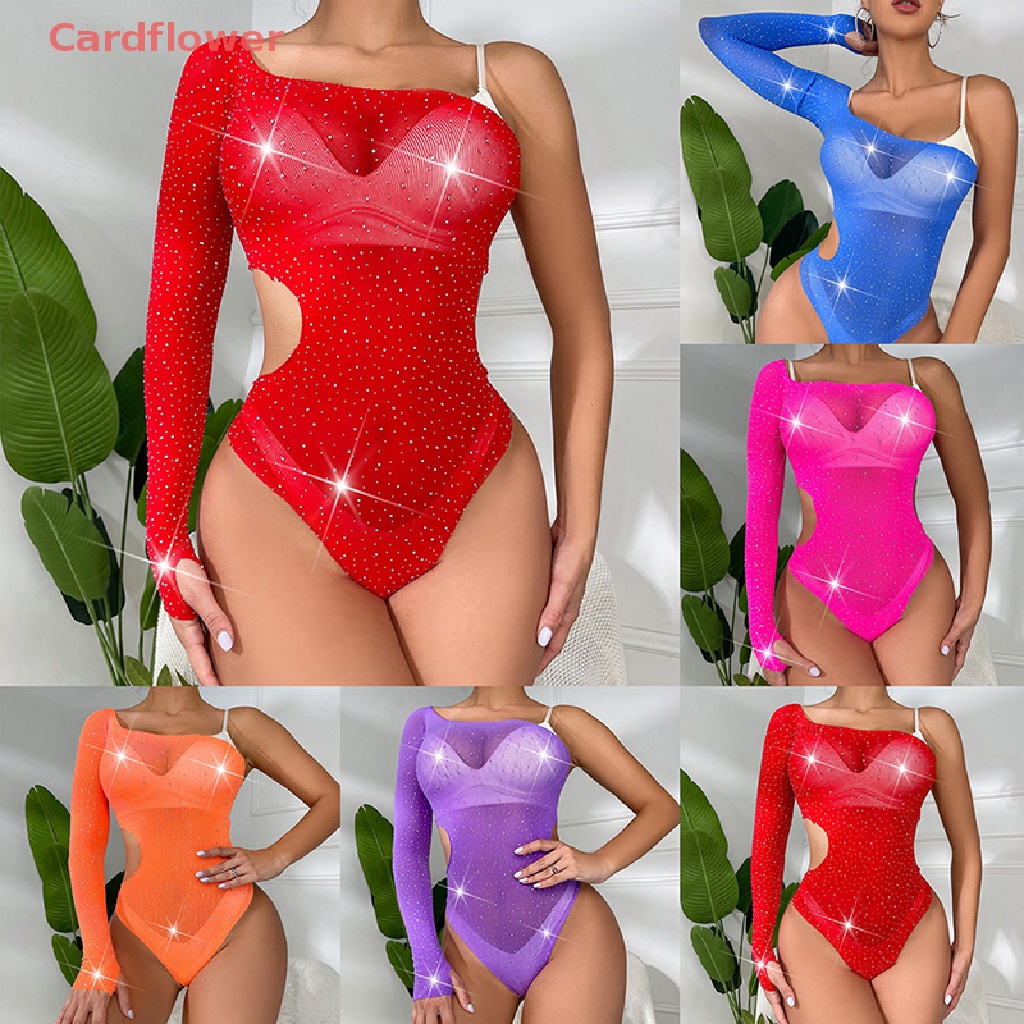 &lt; Cardflower &gt; Bộ Đồ Ngủ Liền Thân Lưới Trong Suốt Đính Đá Gợi Cảm Cho Nữ