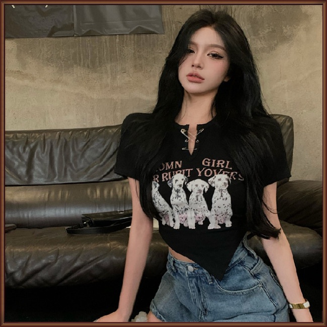 Áo Kiểu Cổ Chữ V Dáng Ôm In Họa Tiết Độc Đáo Thời Trang Mùa Hè Quyến Rũ Cho Nữ