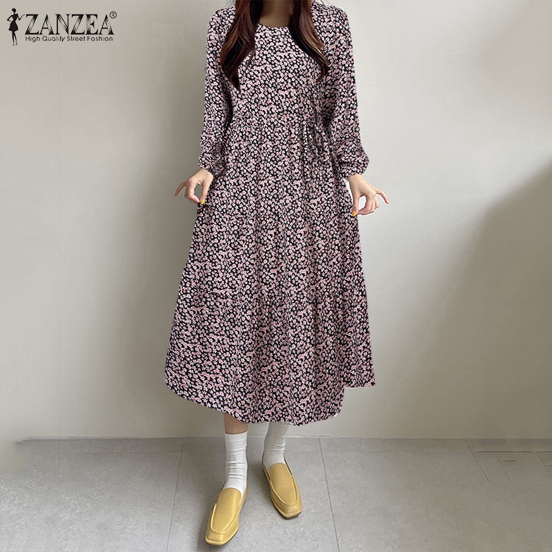 Zanzea Đầm Midi Chữ A Tay Dài In Họa Tiết Hoa Thanh Lịch Thời Trang Cho Nữ