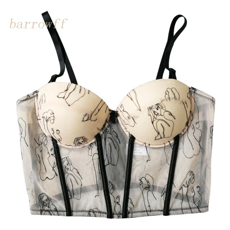Brroa Áo Nịt Ngực Lưới Mỏng Gợi Cảm In Hình Chân Dung Làm Đẹp Trừu Tượng Nâng Ngực Cho Nữ Ves