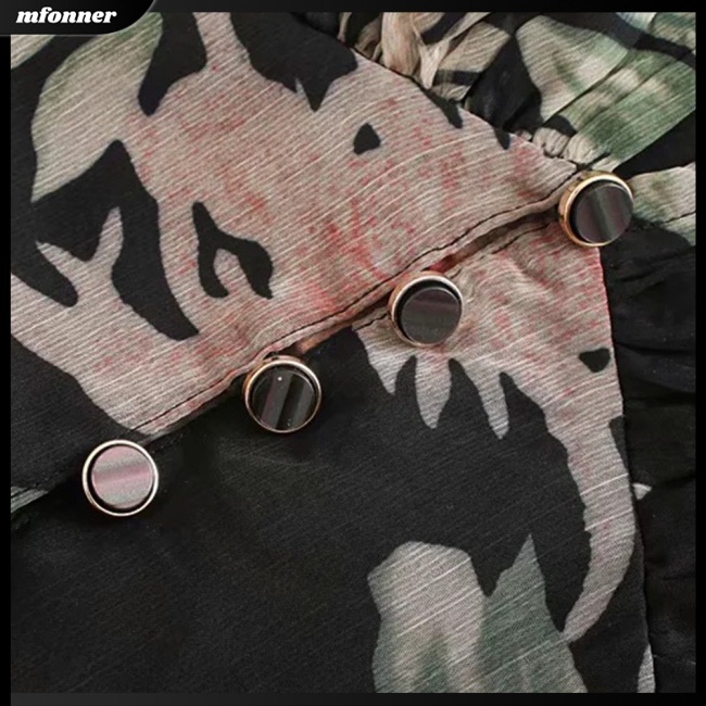 Áo liền quần Tay Phồng Dài Cổ Chữ V in Họa Tiết Hoa Nhí Xinh Xắn Thời Trang Cho Nữ