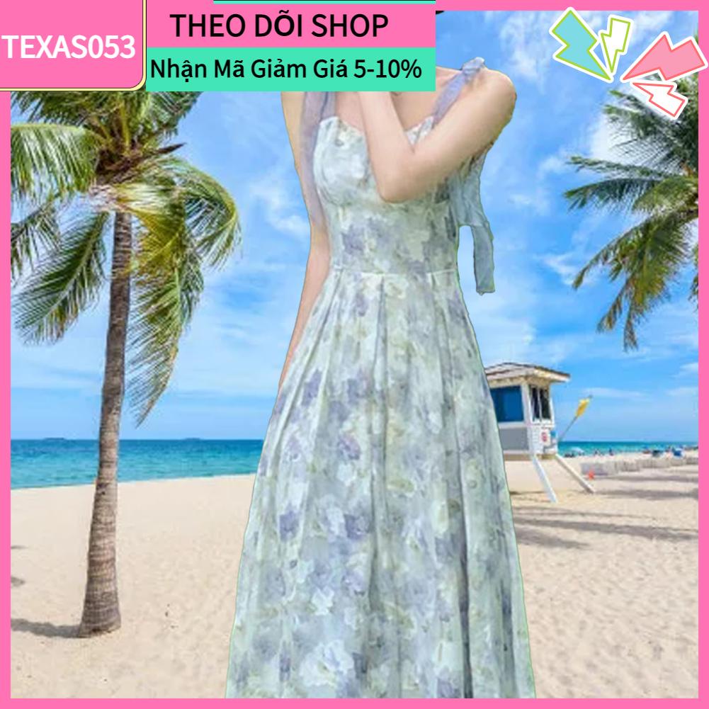Đầm Maxi Hai Dây Dáng Dài Họa Tiết Hoa Ngọt Ngào Thời Trang Đi Biển / Mua Sắm