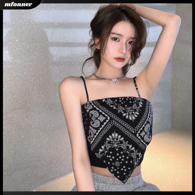 Áo Hai Dây Cổ Yếm Dáng Ngắn In Họa Tiết Caro Phong Cách Retro Quyến Rũ Cho Nữ