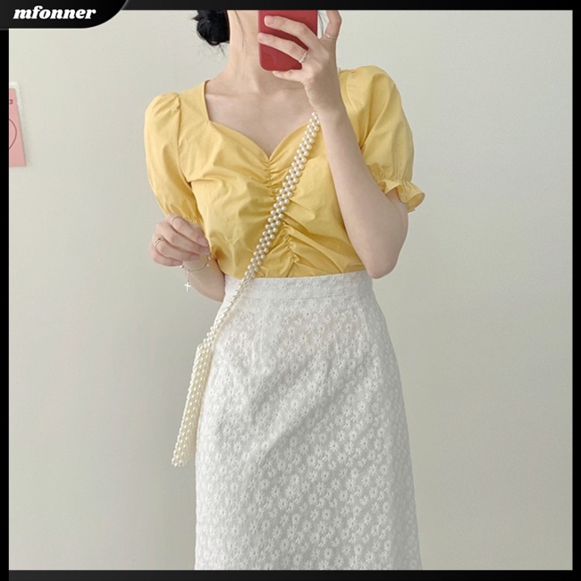 Áo Kiểu Tay Ngắn Phồng Cổ Vuông Thời Trang Mùa Hè Ngọt Ngào Dễ Thương Cho Nữ