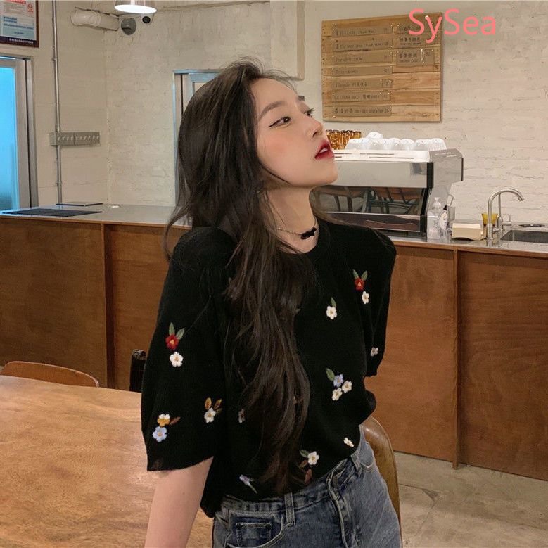 Áo Dệt Kim Dáng Rộng Thêu Họa Tiết Xinh Xắn Theo Phong Cách Mùa Hè Pháp Dành Cho Nữ